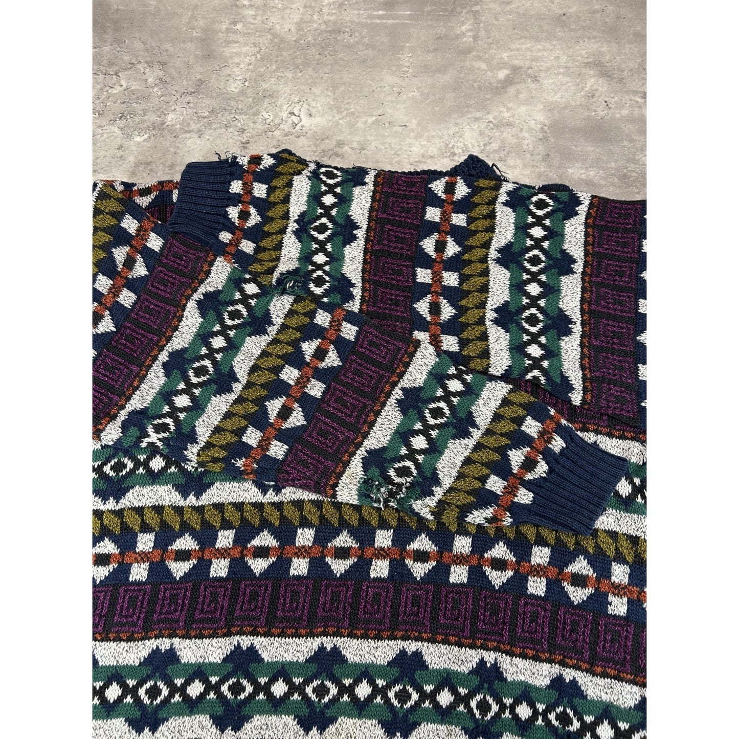 Vintage 80s/90s Etchings Abstract Striped Pullover Knit Sweater Size Large