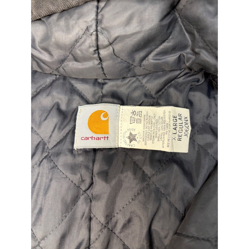Vintage Carhartt Quilted Lined Canvas Hooded Bomber Workwear Jacket Sz XL J06ONX
