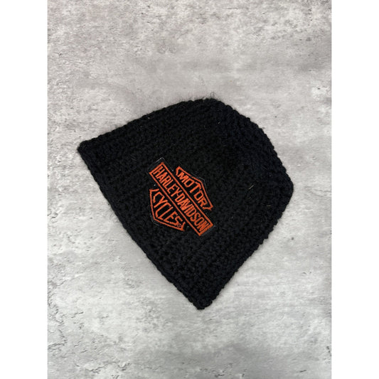 Vintage 80s/90s Harley Davidson Hand Knit Classic Logo Beanie Hat OSFA