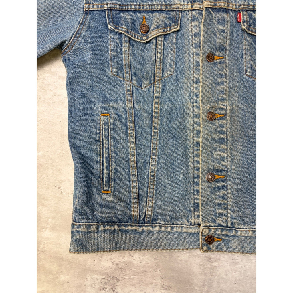 Vintage Levis Red Tab Blanket Lined Medium Wash Denim Trucker Jacket Size Large