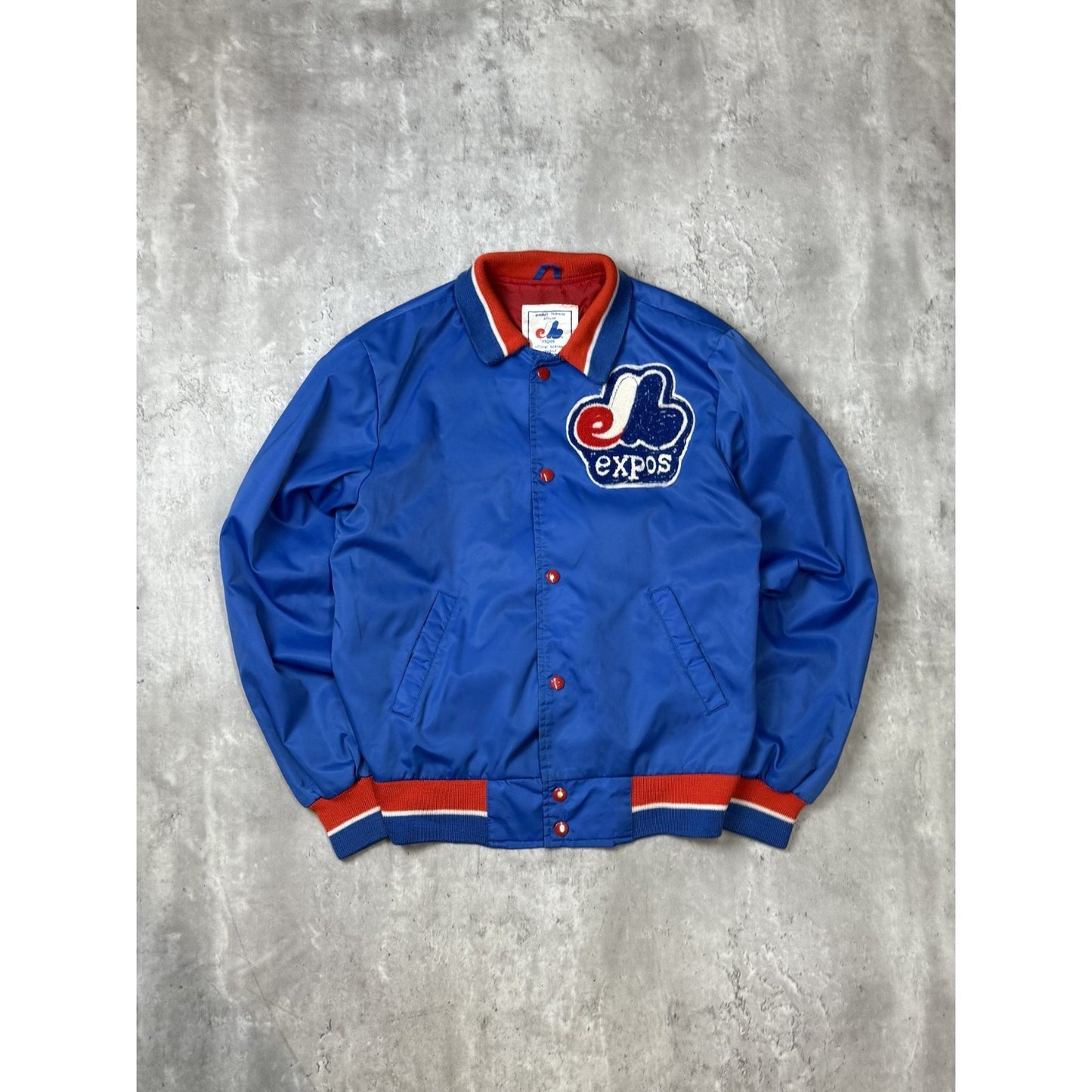 Vintage 80s Montreal Expos MLB Embroidered Nylon Bomber Jacket Size Small