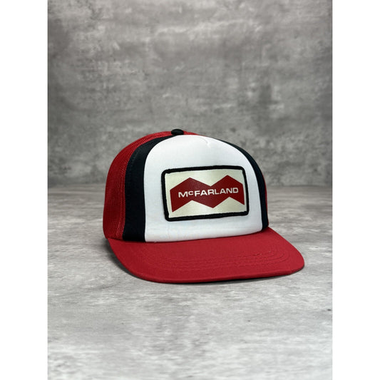 Vintage 1980s McFarland Embroidered Spellout Patch Trucker Snapback Hat OSFA