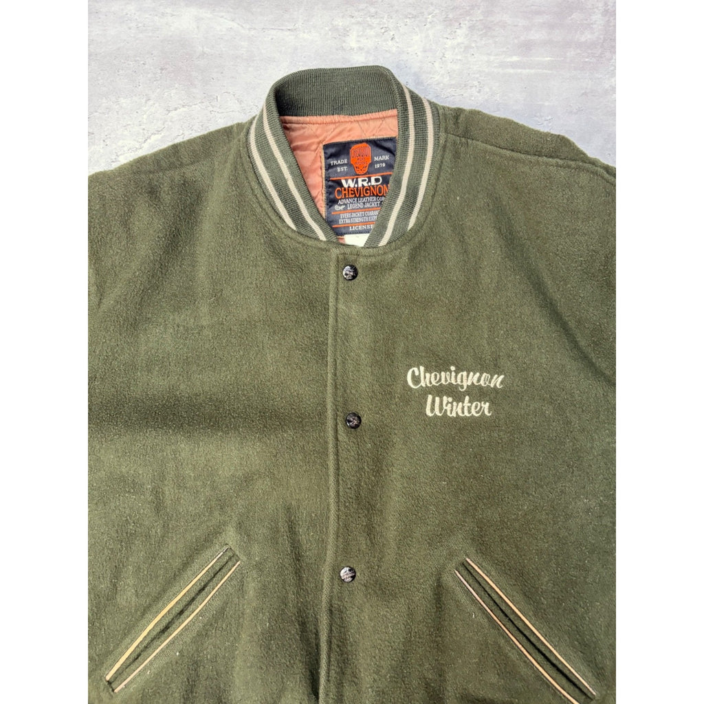 Vintage 90s Chevignon Winter Embroidered Spellout Varsity Bomber Jacket Size XL