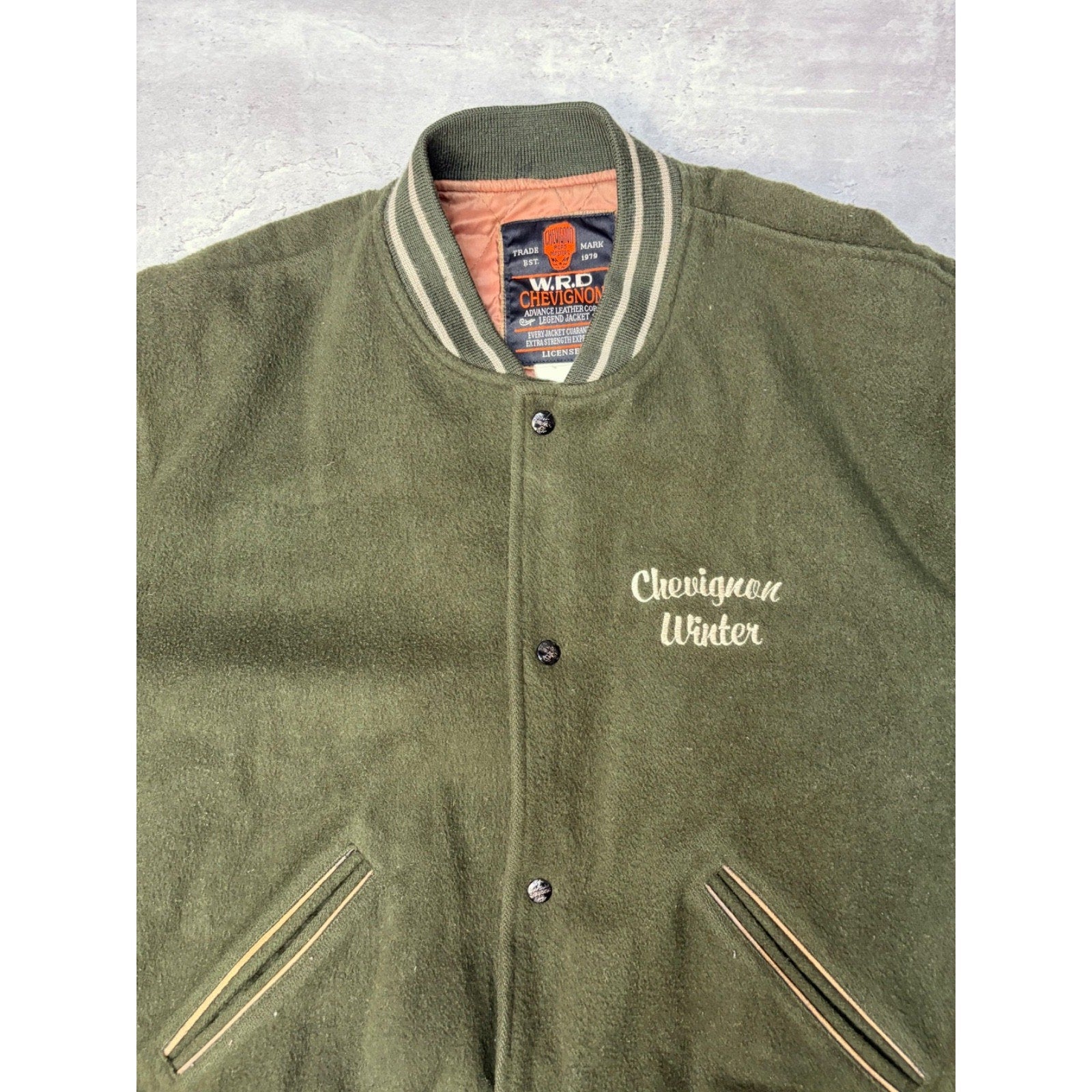 Vintage 90s Chevignon Winter Embroidered Spellout Varsity Bomber Jacket Size XL