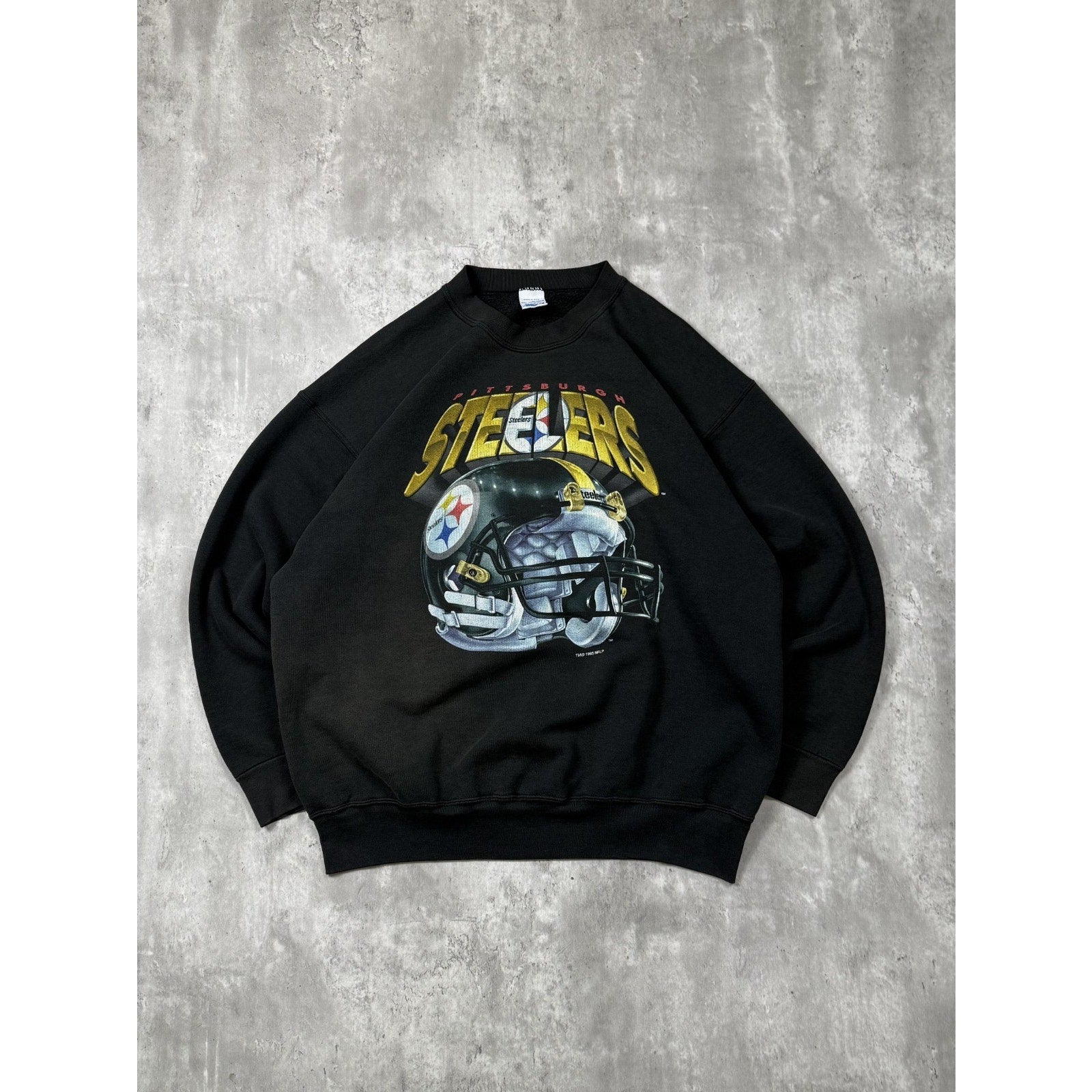 Vintage 1995 Pittsburgh Steelers NFL Helmet Graphic Football Sweatshirt Size 2XL