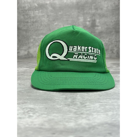 Vintage 1980s Quaker State Racing Graphic Spellout Trucker Snapback Hat OSFA