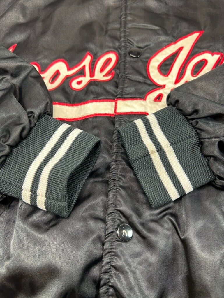 Vintage 90s Moose Jaw Embroidered Satin Bomber Jacket Size Large Black