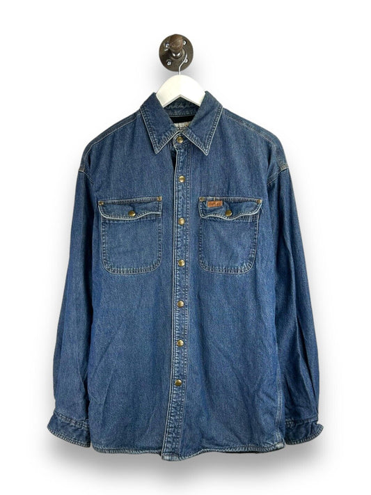 Vintage Carhartt Insulated Dark Wash Denim Workwear Button Up Shirt Size Small