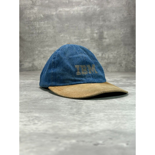 Vintage 90s IBM Embroidered Logo Medium Wash Denim Strapback Hat OSFA