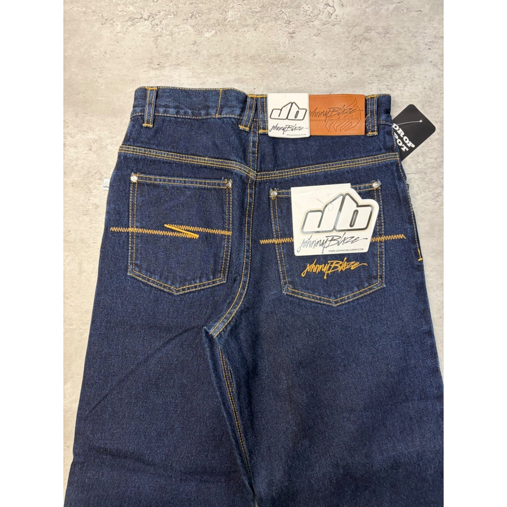 Vintage Y2K Womens Johnny Blaze Embroidered Dark Wash Denim Pants Size 28x29
