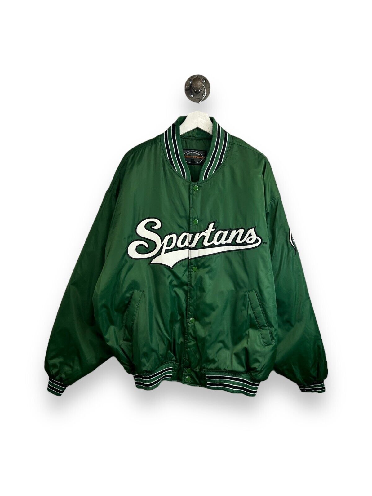 Michigan State Spartans NCAA Embroidered Nylon Bomber Jacket Size XL Green