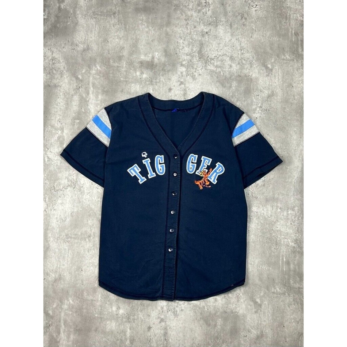 Vintage 90s Disney Tigger Embroidered Spellout Baseball Jersey Size 2XL Blue