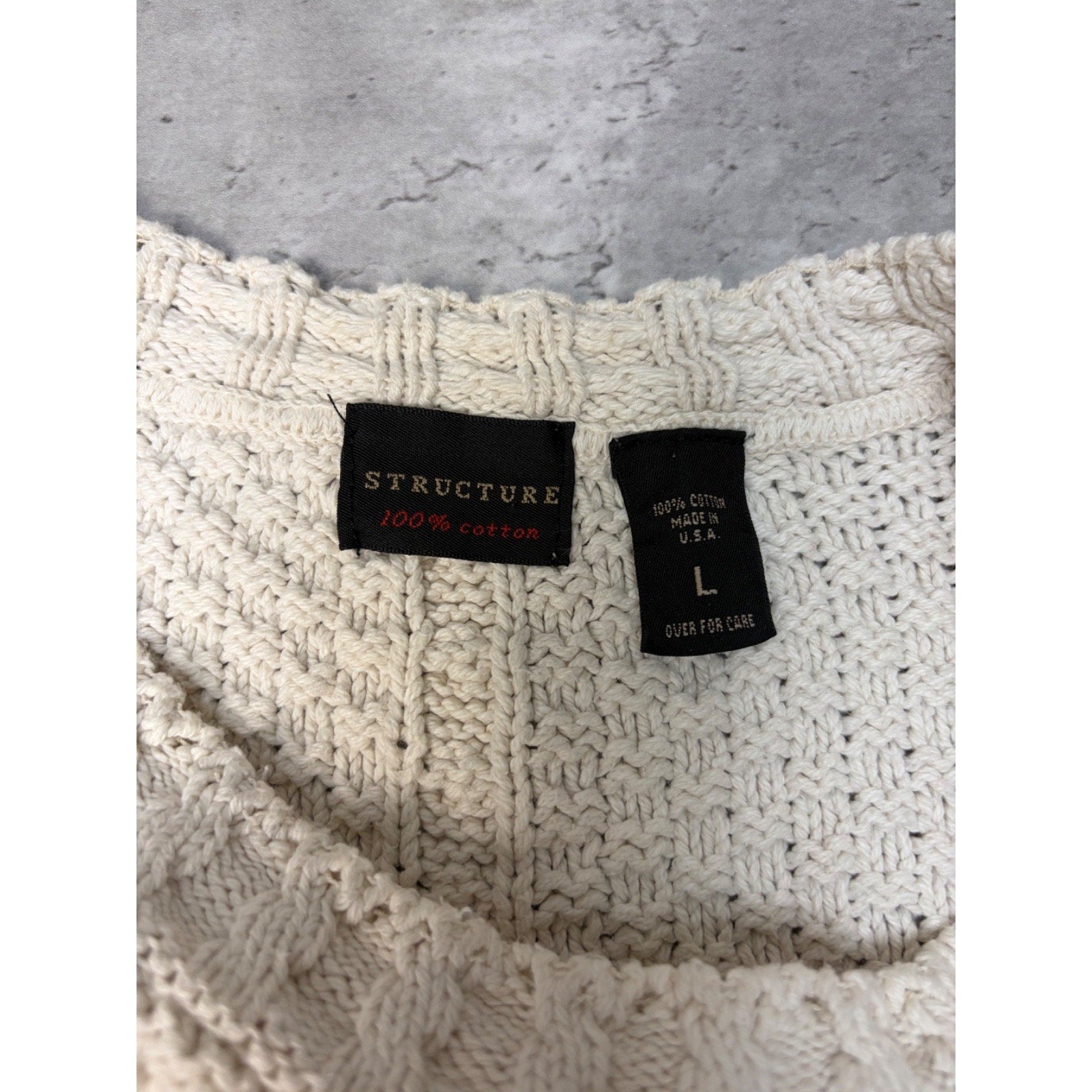 Vintage 90s Structure Pullover Textured Beige Knit Sweater Size Large