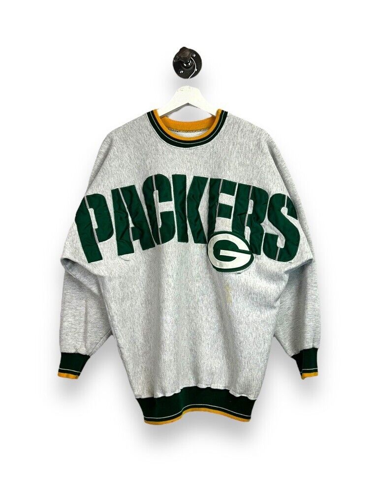 Vintage 90s Green Bay Packers NFL Big Spellout Football Sweatshirt Size XL Gray