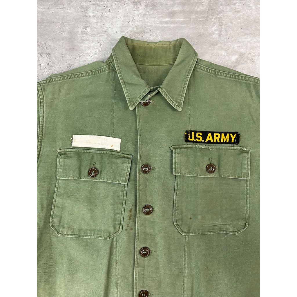 Vintage 1960s US Military OG-107 Cotton Sateen Button Up Shirt Size Small