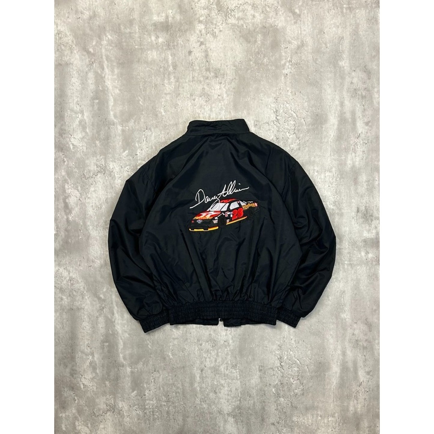 Vintage 90s Davey Allison #28 Embroidered Nascar Racing Bomber Jacket Size Large