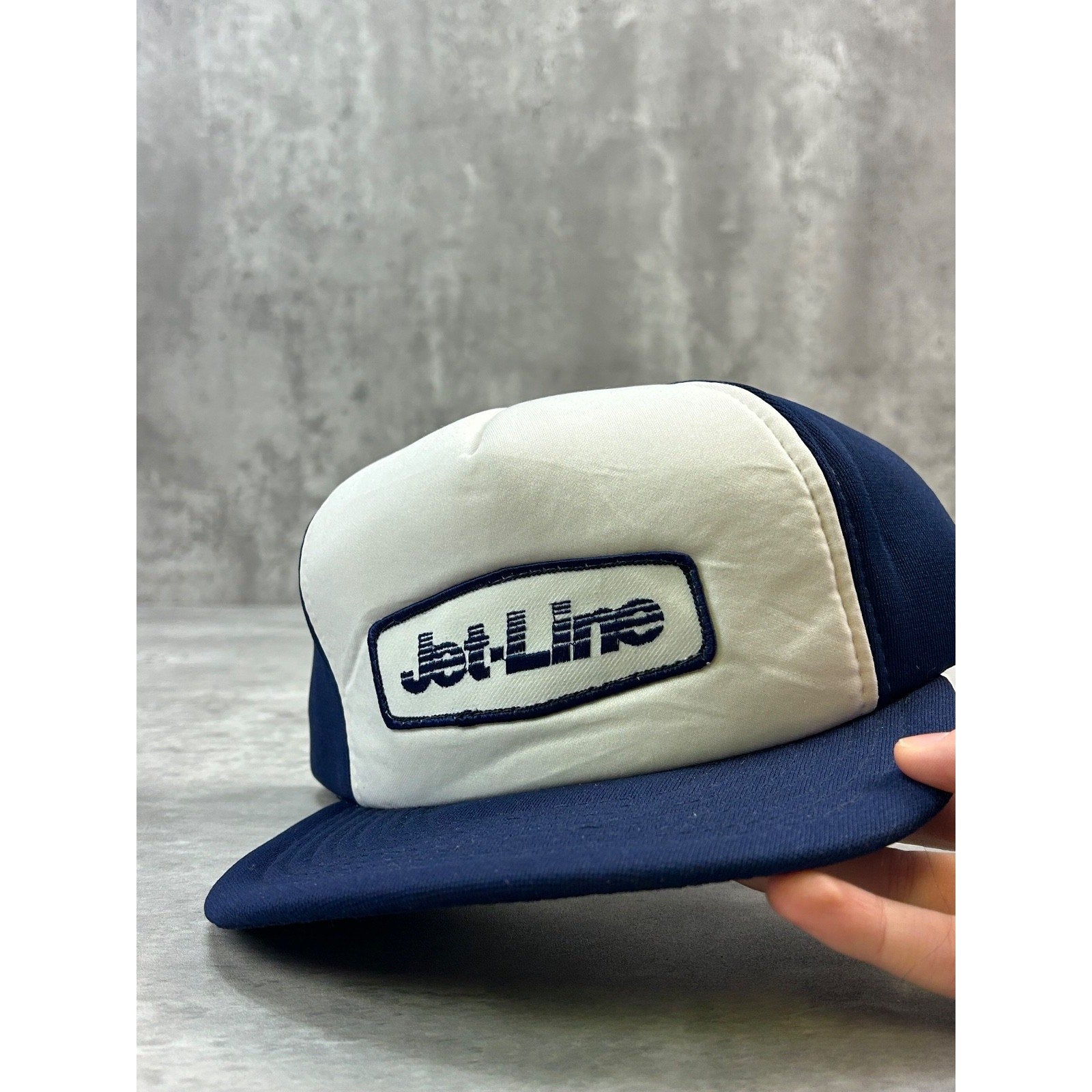 Vintage 80s/90s Jetline Embroidered Spellout Patch Trucker Snapback Hat OSFA
