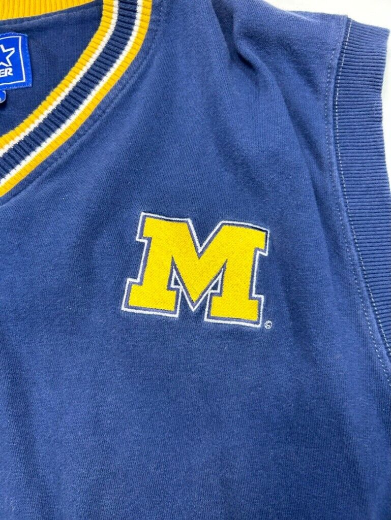 Vintage 90s Michigan Wolverines Starter Embroidered Vest Sweatshirt Size Large