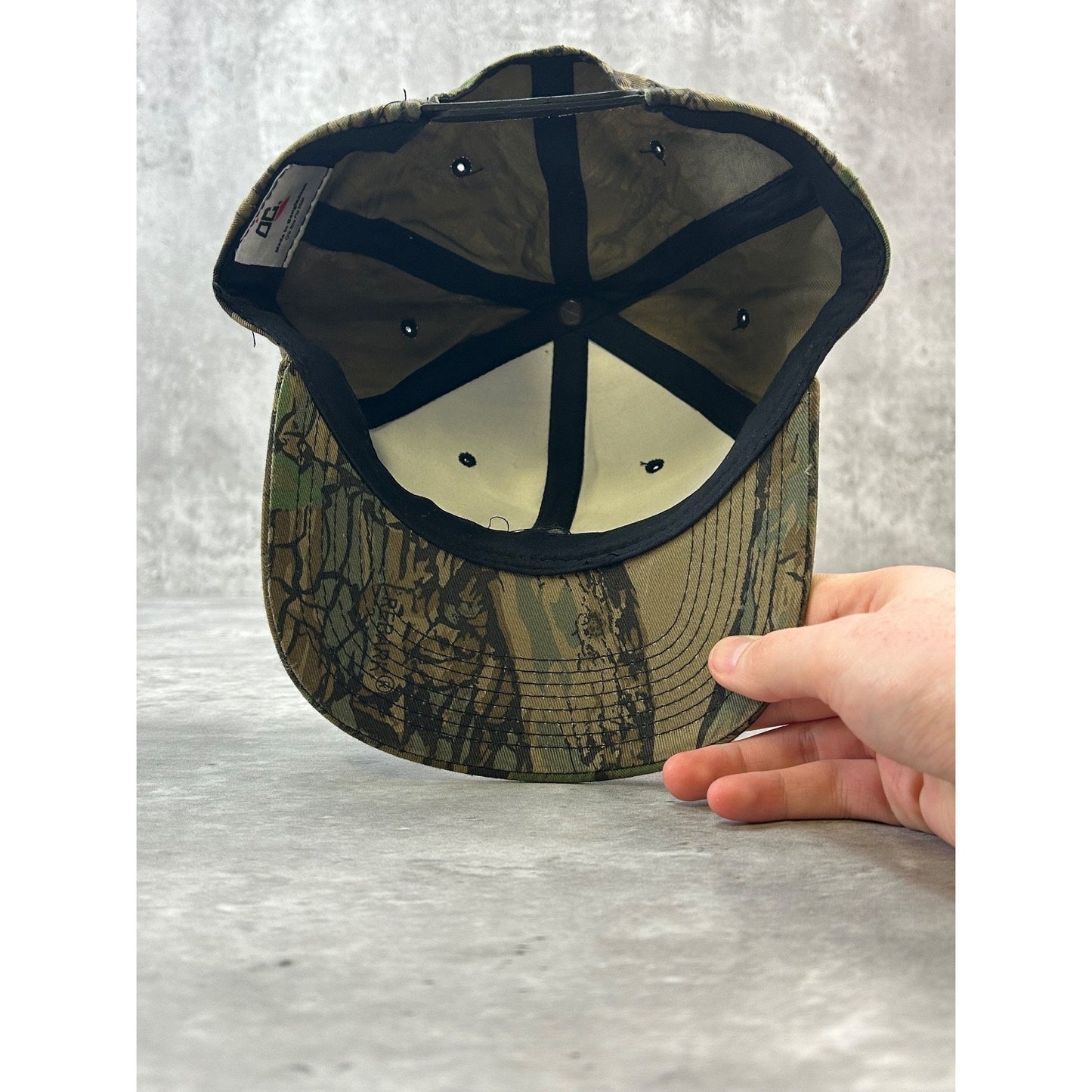 Vintage 90s George Lumber Tree Camo Hunting Spellout Snapback Hat OSFA