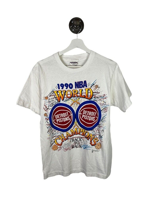 Vintage 1990 Detroit Pistons NBA Back To Back Champs Graphic T-Shirt Size Medium