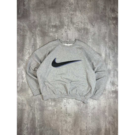 Vintage 90s Nike Big Graphic Swoosh Crewneck Sweatshirt Size XXL Gray
