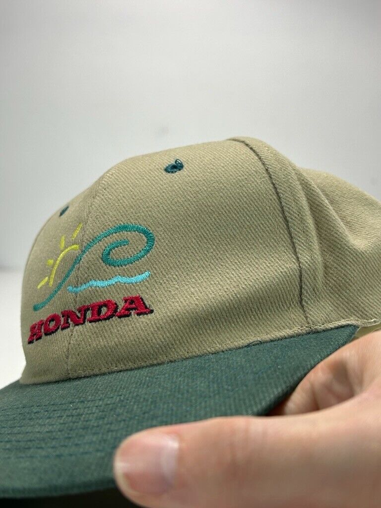 Vintage Honda Beach Embroidered Spell Out Strapback Hat OSFA Beige