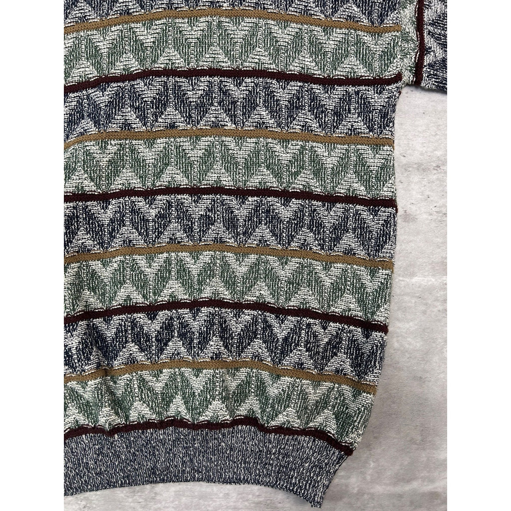 Vintage 90s Jantzen Zig Zag Striped Print Pullover Knit Sweater Size Large