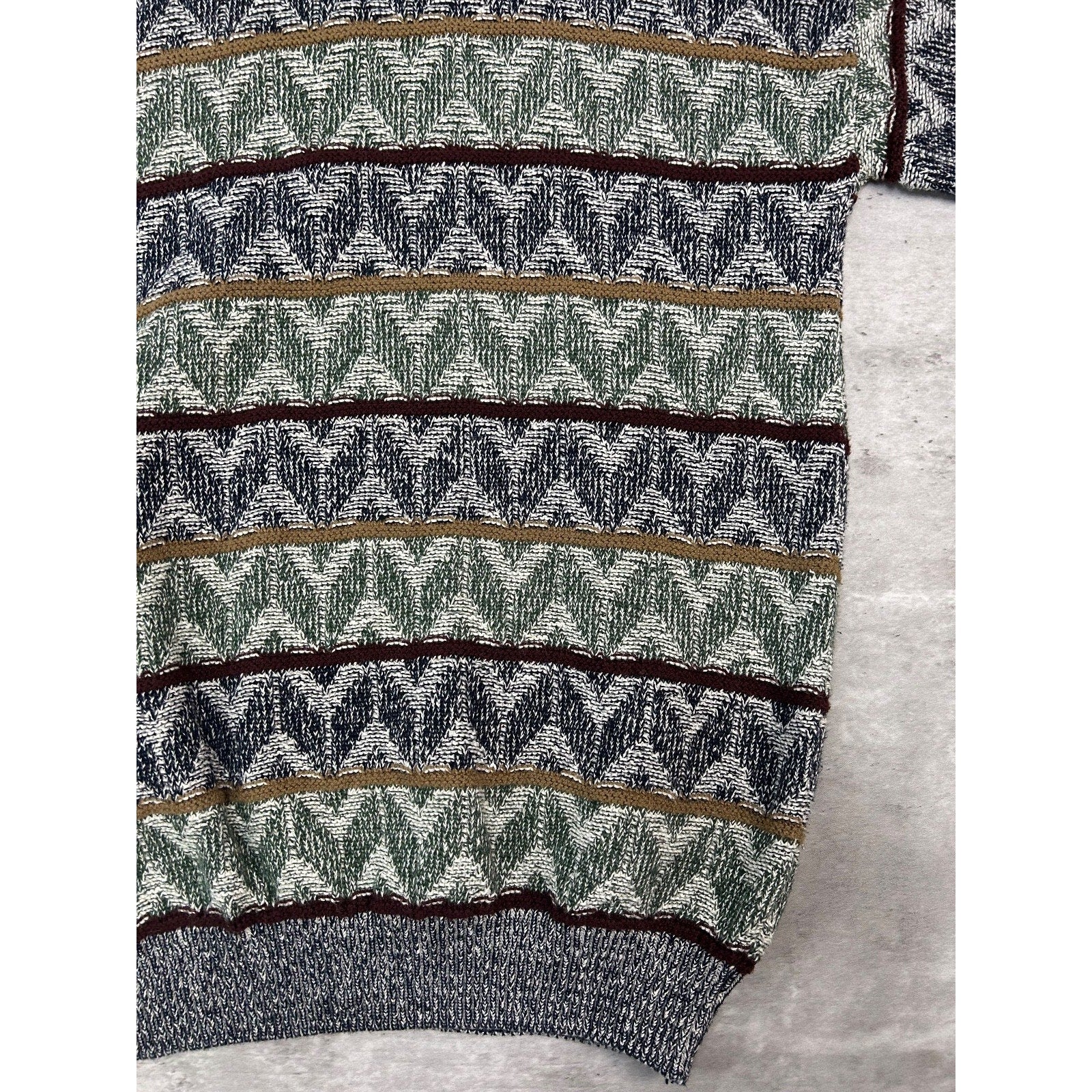 Vintage 90s Jantzen Zig Zag Striped Print Pullover Knit Sweater Size Large