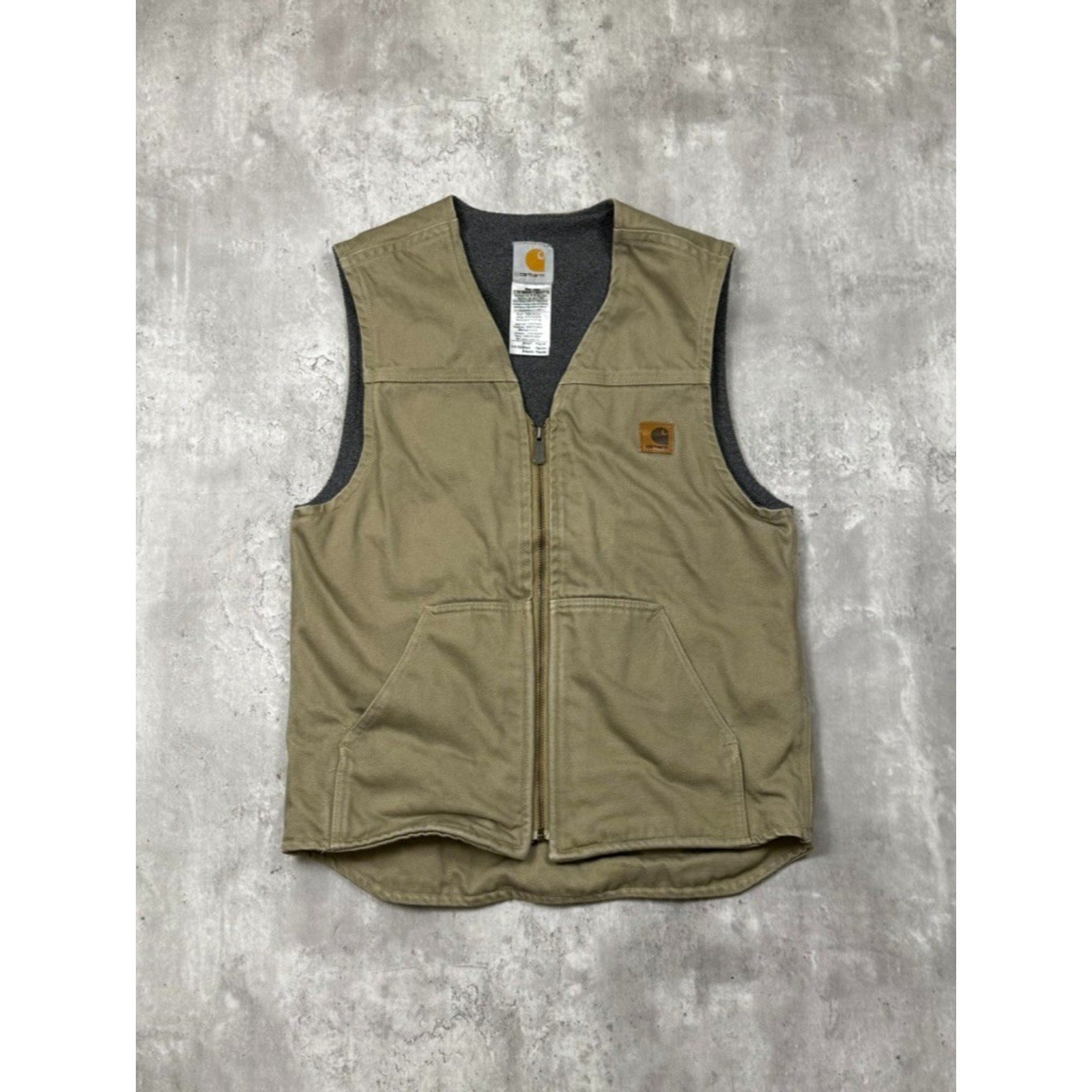 Vintage Carhartt Fleece Lined Canvas Workwear Vest Jacket Size Small V19 TAN