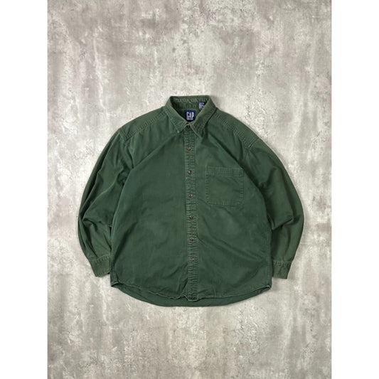 Vintage 90s Gap Single Pocket Long Sleeve Button Up Shirt Size XL Green