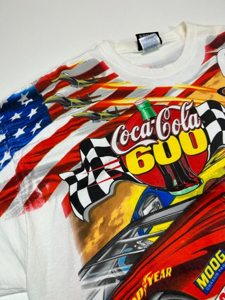 Vintage 2001 Nascar Coca Cola 600 AOP Racing Graphic T-Shirt Size 2XL