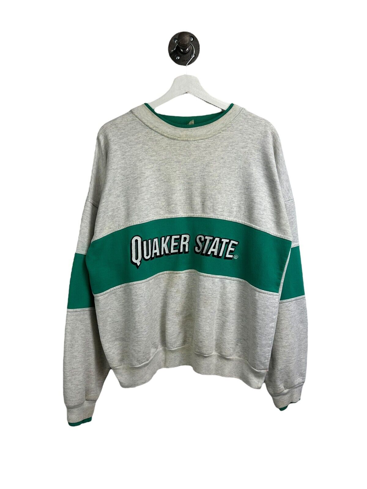 Vintage 90s Quaker State Embroidered Two Tone Spellout Sweatshirt Size Large