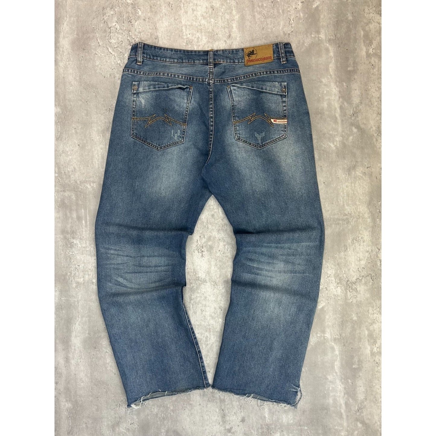 Vintage Y2K Parasuco Frayed Distressed Medium Wash Denim Pants Size 38