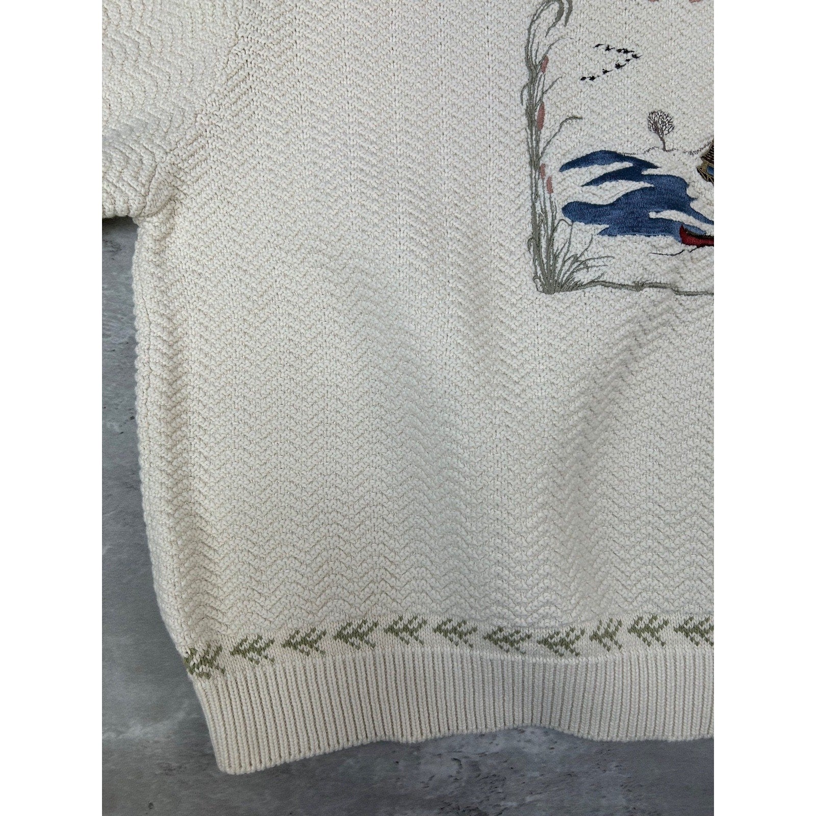 Vintage 90s Cabelas Embroidered Landscape Pullover Knit Sweater Size XL