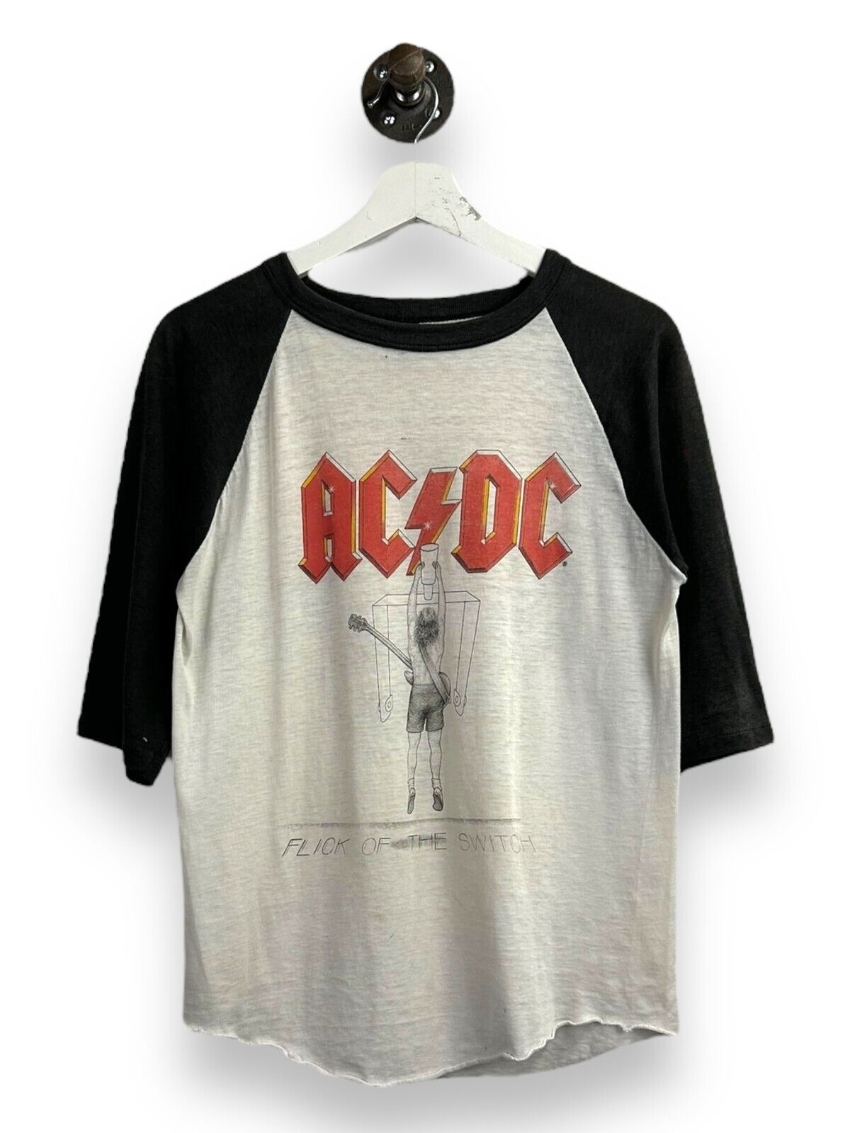 Vtg 80s ACDC Flick Of The Switch World Tour Rock Music Raglan T-Shirt Sz Medium