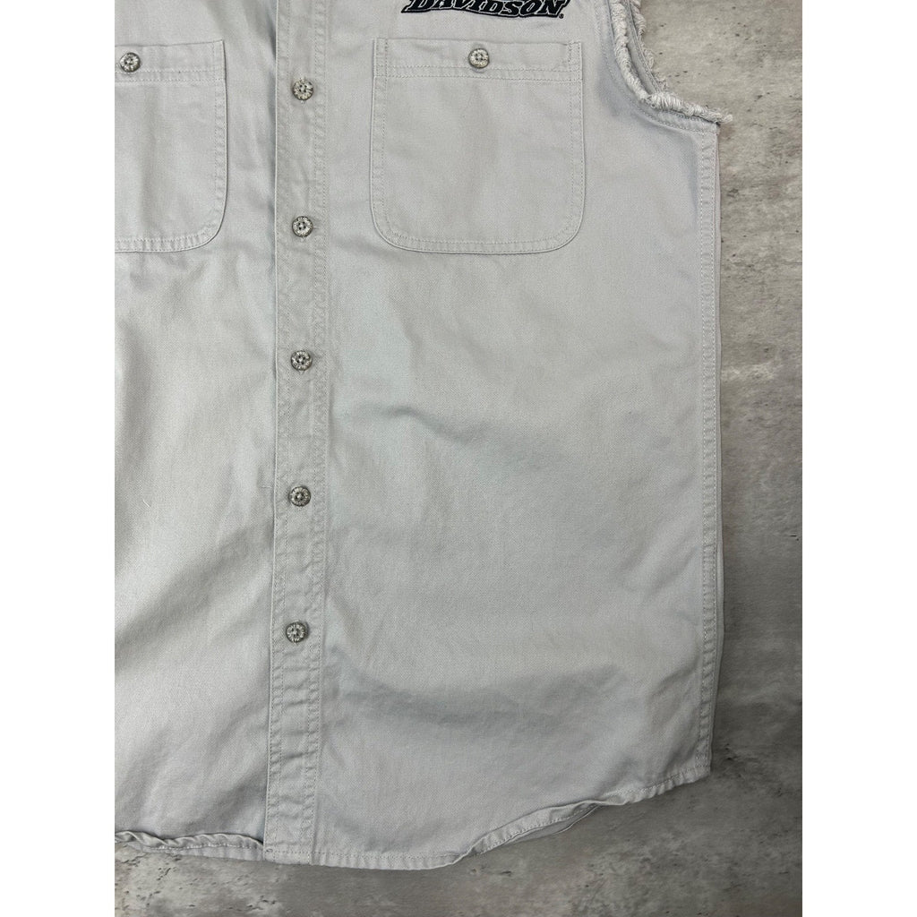 Vintage Harley Davidson Embroidered Sleeveless Button Up Shirt Size Medium