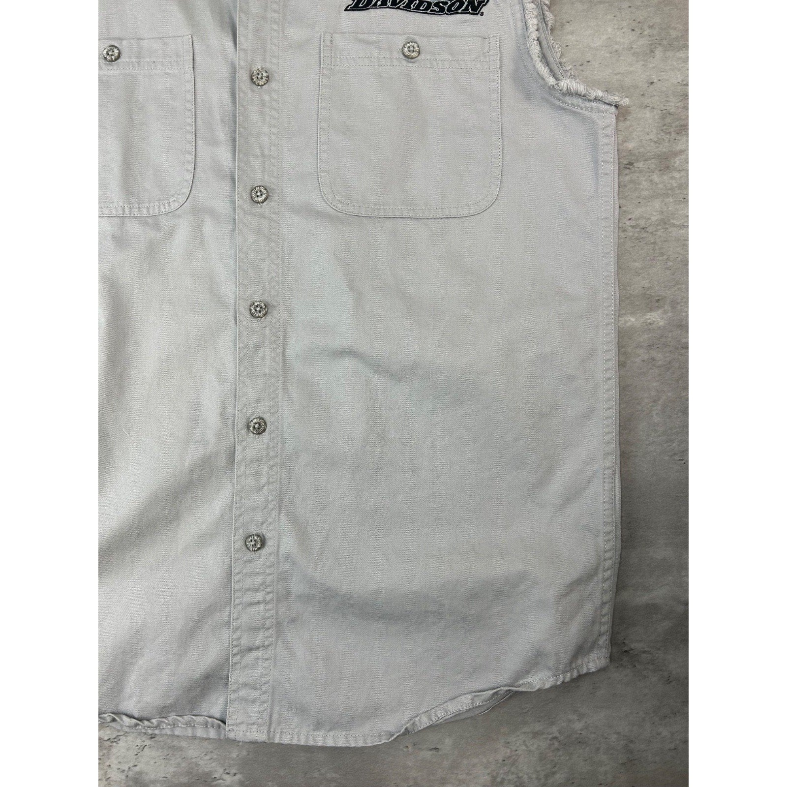 Vintage Harley Davidson Embroidered Sleeveless Button Up Shirt Size Medium
