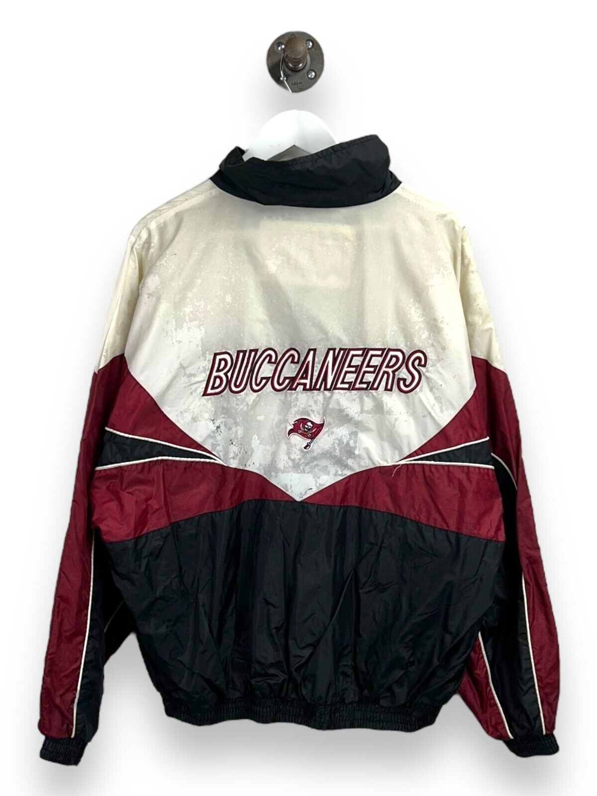 Vtg 90s Tampa Bay Buccaneers NFL Embroidered Nylon Windbreaker Jacket Sz Large