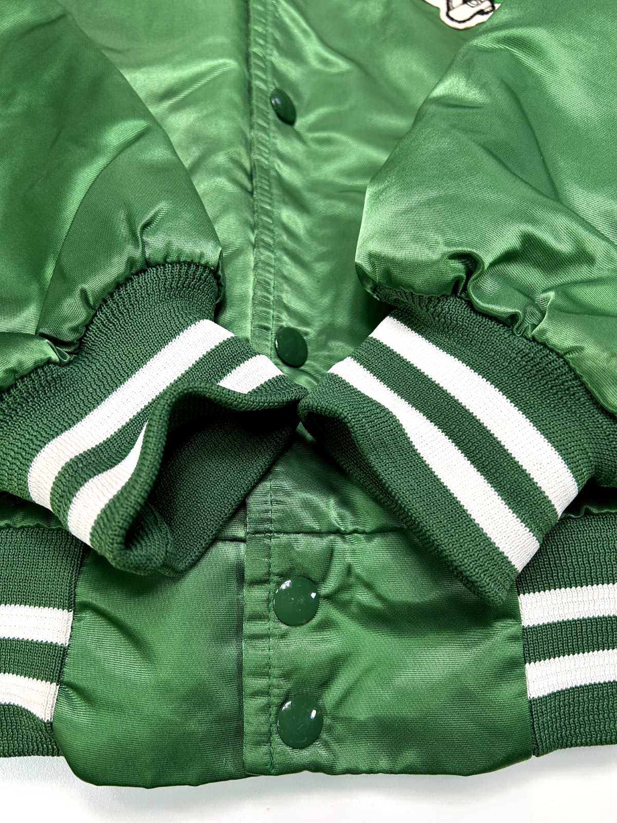 Vintage 80s Boston Celtics NBA Embroidered Spell Out Satin Bomber Jacket Sz M