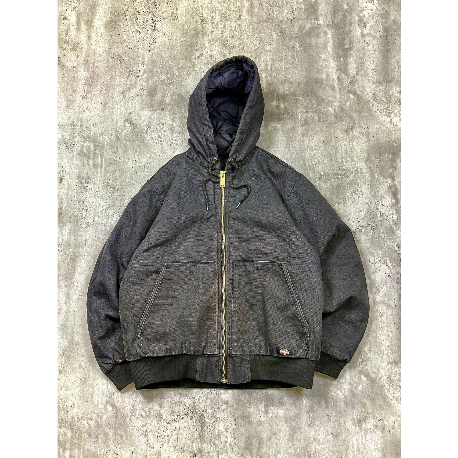 Vintage Dickies Quilted Lined Canvas Workwear Hooded Bomber Jacket Size Medium