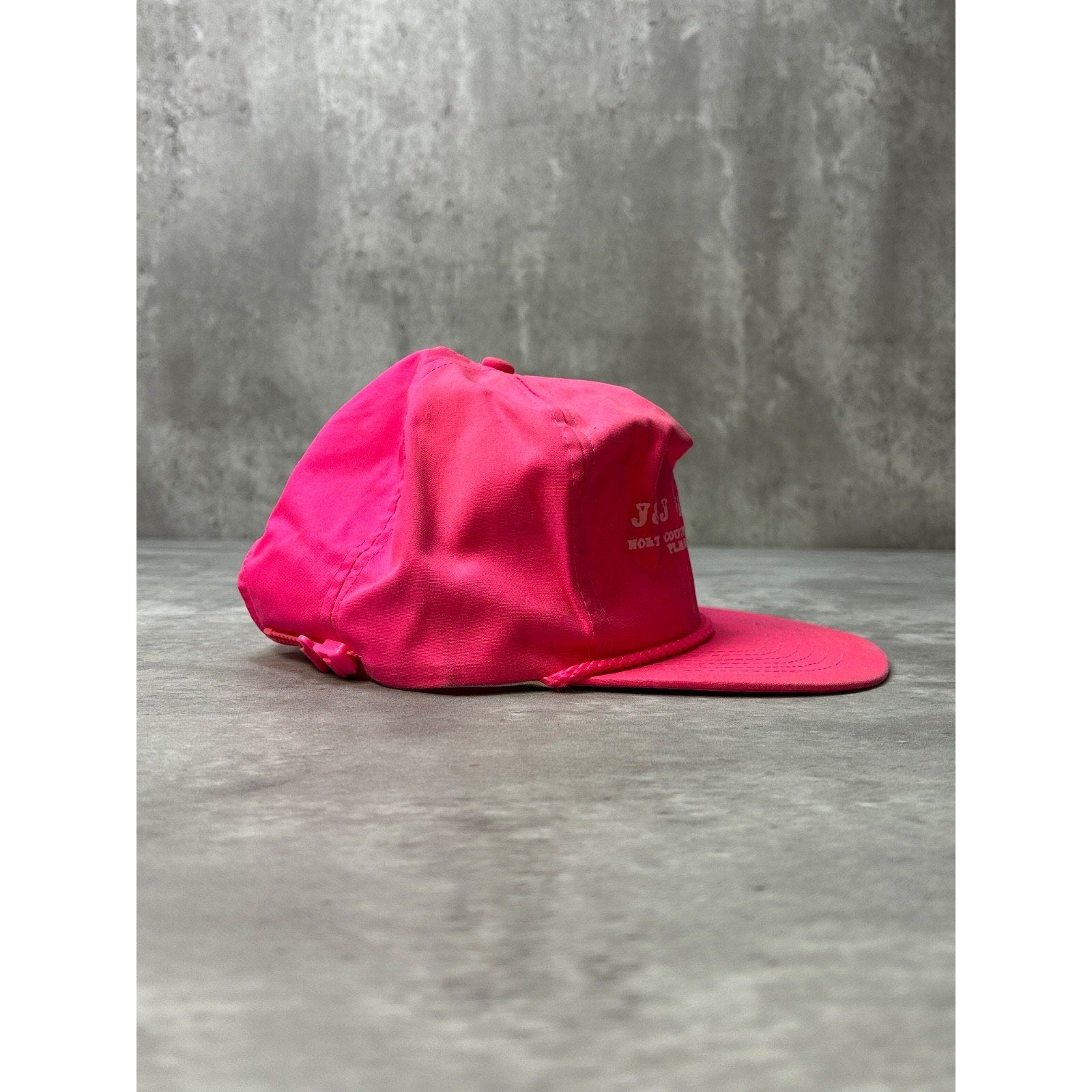 Vintage 90s J&J Discount Spellout Graphic Pink Strapback Hat OSFA