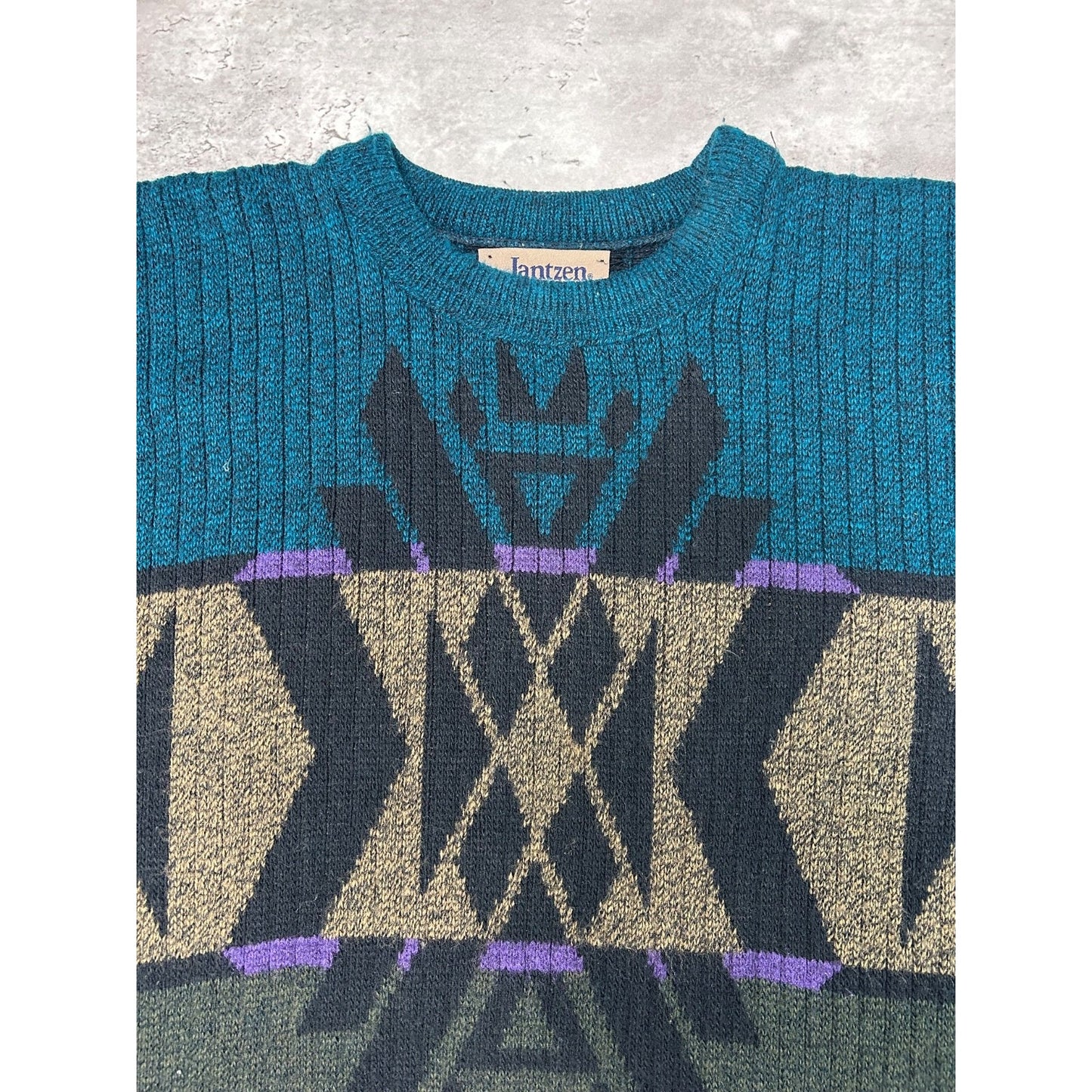 Vintage 90s Jantzen Abstract Print Striped Pullover Knit Sweater Size Medium