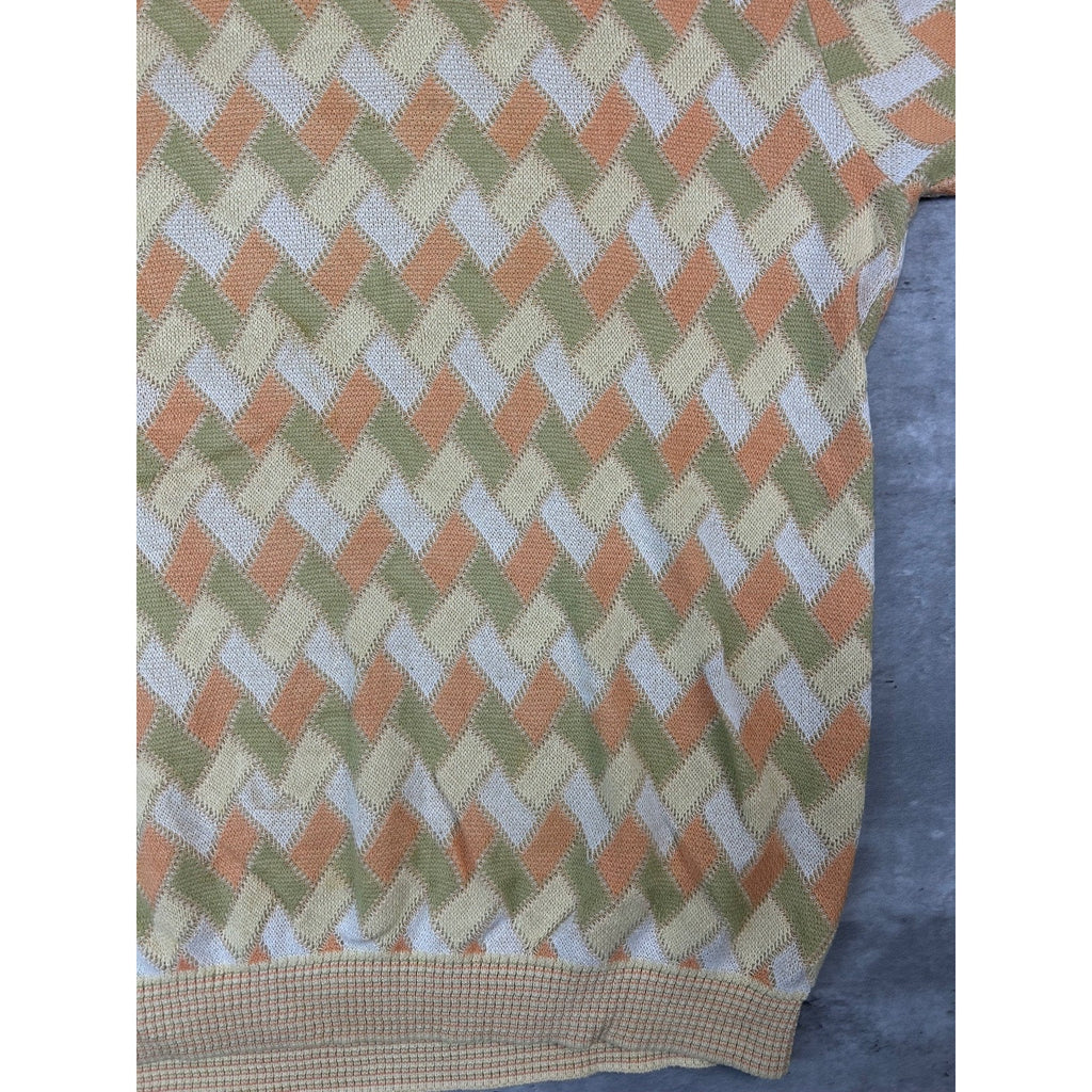 Vintage 90s Tosani Lightweight Zig Zag Print Pullover Knit Sweater Size XL