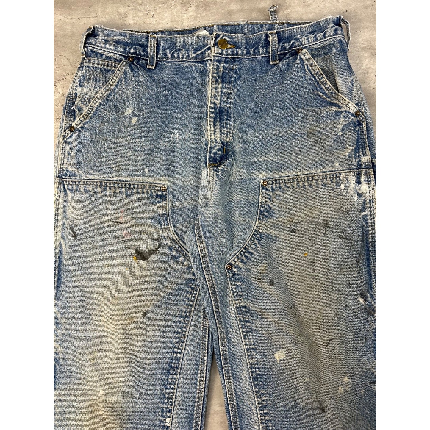 Vintage Carhartt Light Wash Denim Double Knee Carpenter Pants Size 35
