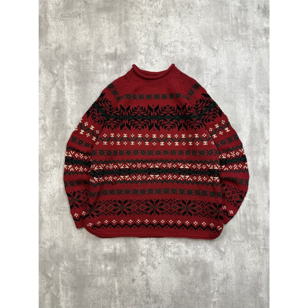 Vintage Eddie Bauer Snowflake Striped Pullover Knit Sweater Size Large