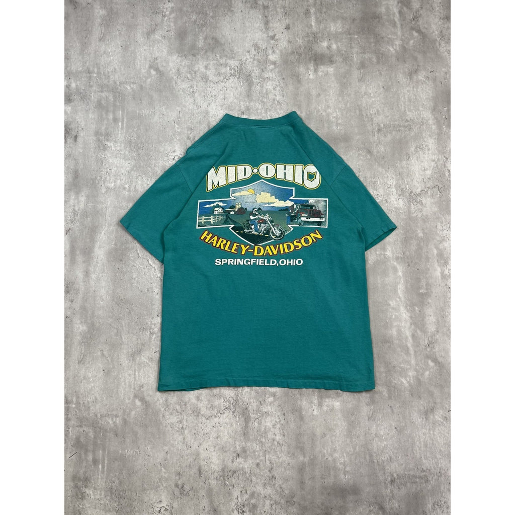 Vintage 90s Harley Davidson Floral Classic Logo Graphic 1/4 Button T-Shirt Sz L