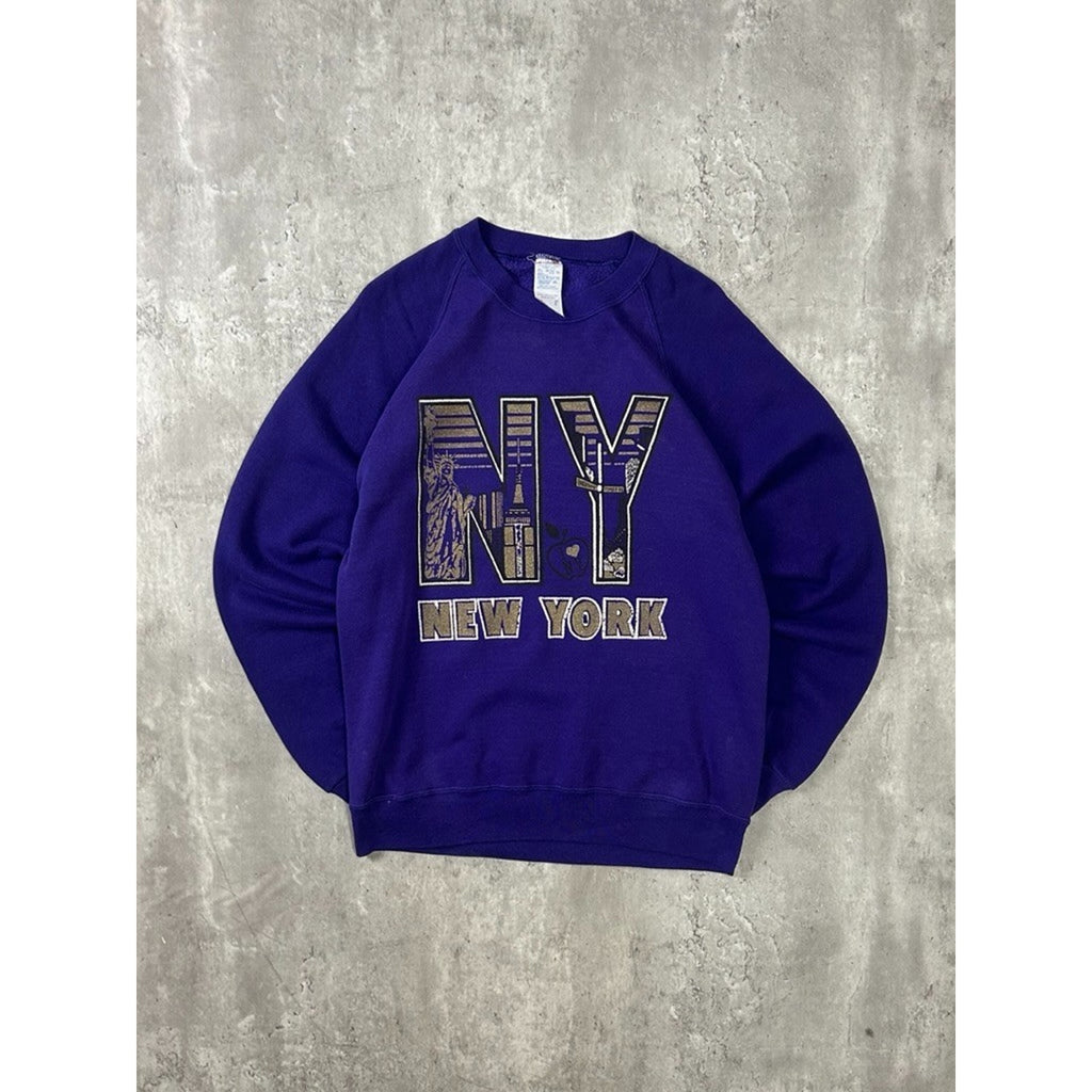 Vintage 90s New York City Skyline Graphic Spellout Destination Sweatshirt Large
