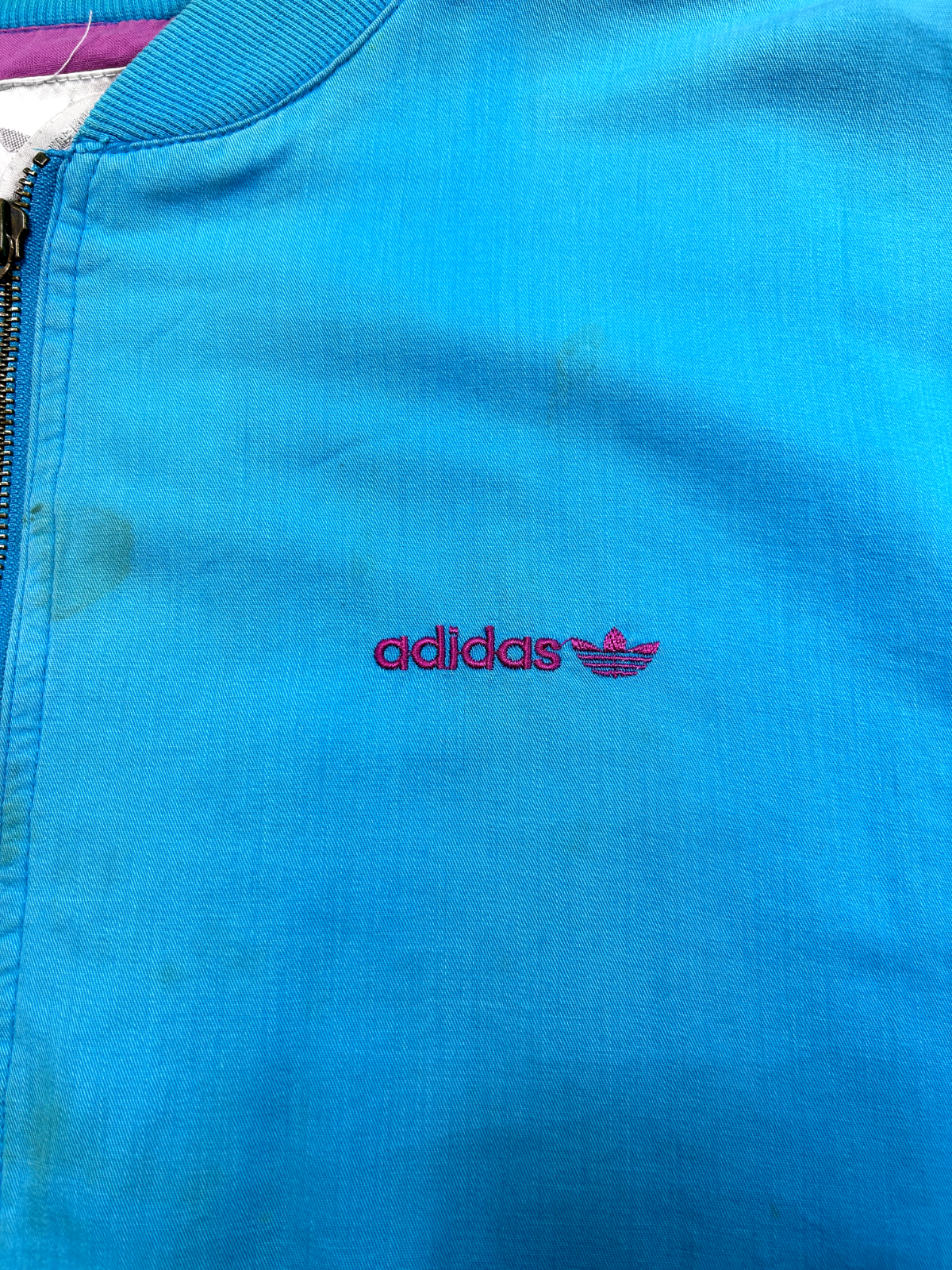 Vintage 80s Adidas Embroidered Trefoil Full Zip Bomber Jacket Size Large Blue