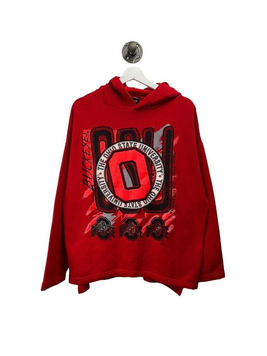 Vintage 90s Ohio State Buckeyes NCAA Graphic Logo Hooded Sweatshirt Size XL Red