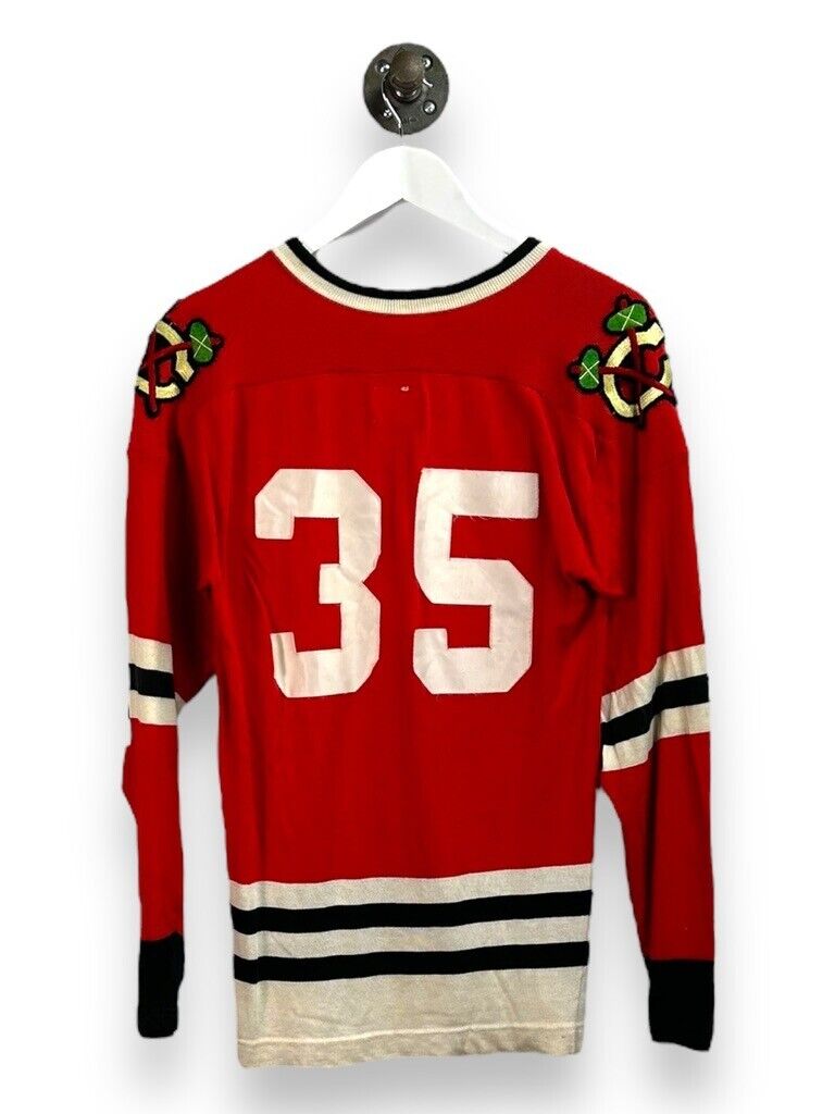 Vtg 70s/80s #35 Chicago Blackhawks NHL Stitched Bauer Hockey Jersey Size Small